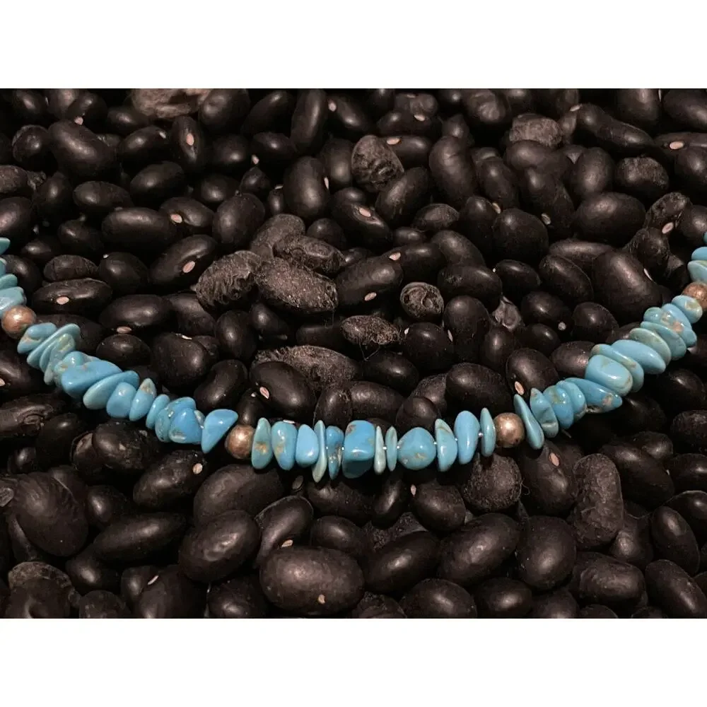 Native American Sterling Navajo Pearl & Blue Turquoise Chip Choker Wrap Necklace - Picture 5 of 9